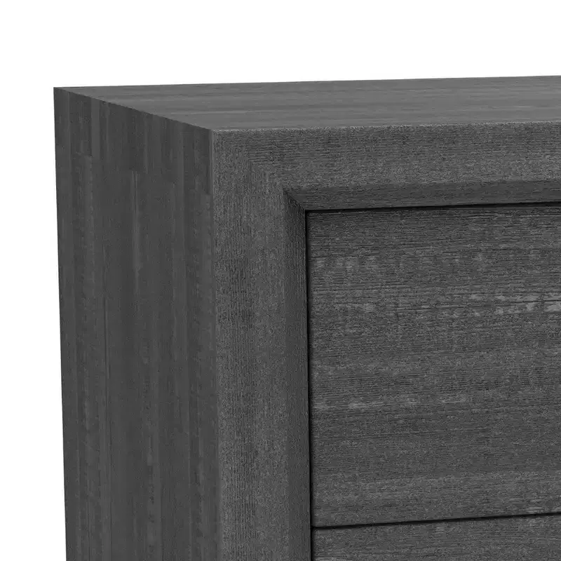 Bedside Nightstand, 2 Drawers Chrome Bar Handles, Gray Wood