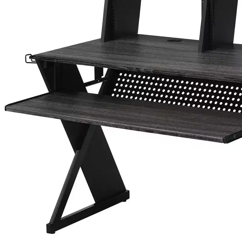 47-Inch Music Desk with Keyboard Tray, Earphone Rack and Cord Management, Black