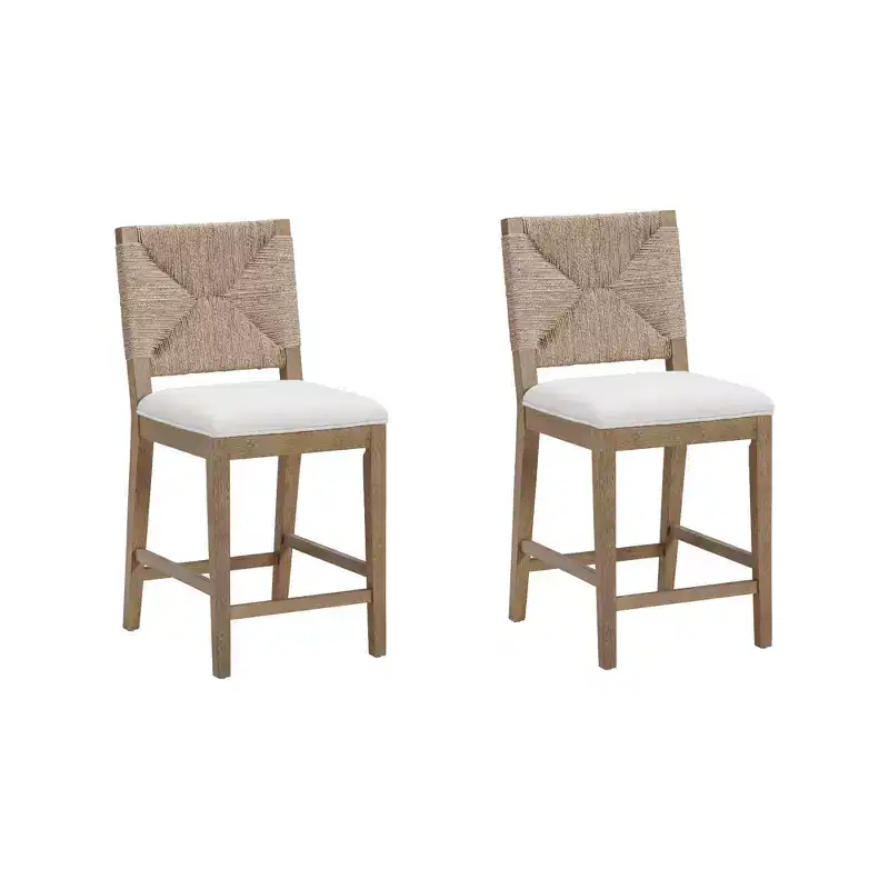 Set of 2 Seagrass Counter Height Barstools Cream Boucle