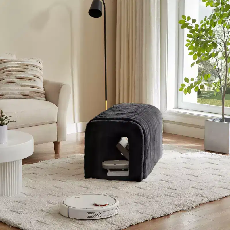 Ottoman Storage Bench Pet Supplies Corduroy Bench Cat's Nest to Hide For the Living Room, Entryway and Bedroom, Black