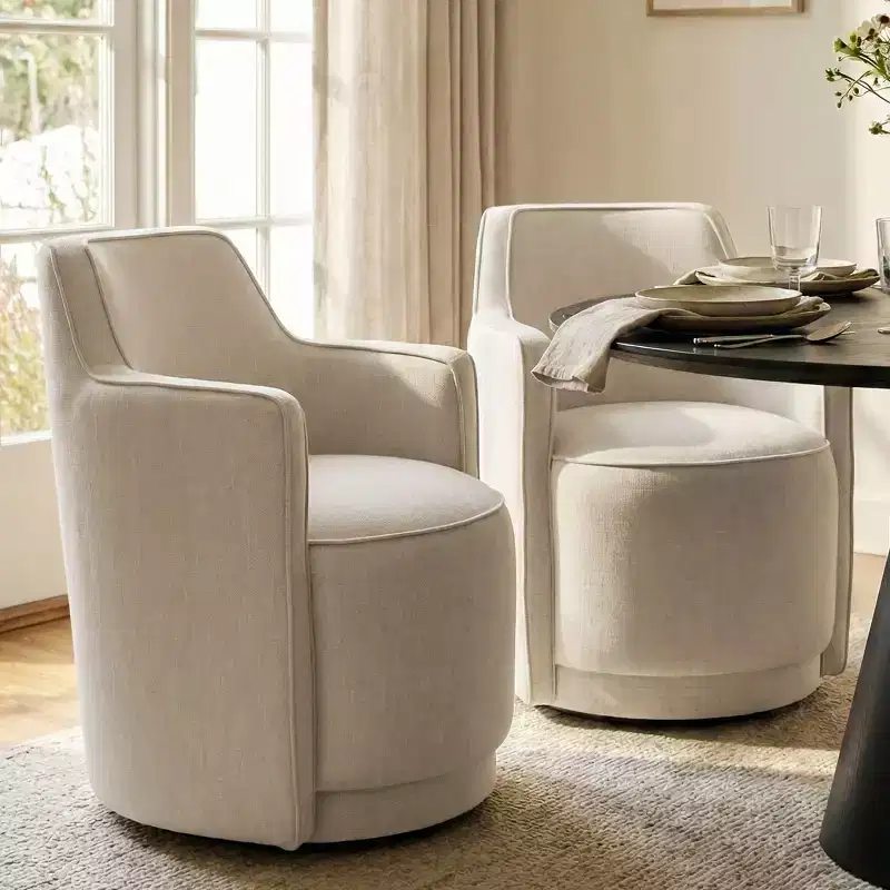 Modern Swivel Dining Chairs Set of 2, Upholstered Barrel Armchairs with 360 Rotation, Accent Chairs for Dining Room or Living Room-Panipeachy