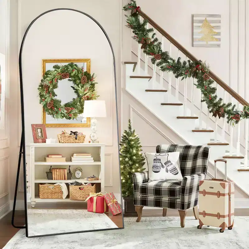 PexFix 31 in. W x 71 in. H Full Length Arched Free Standing Body Mirror Metal Framed Wall Mirror Large Floor Mirror in Black