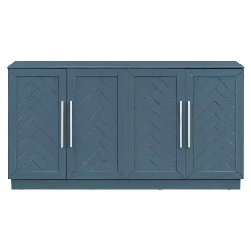 Sideboard Cabinet with Adjustable Shelves & Silver Handles, Antique Blue
