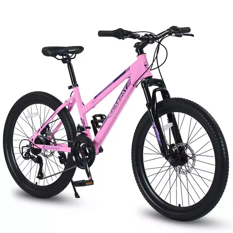 Okak 24/26IN Mountain Bike with 21 Speeds and Dual Disc Brakes, Kids Bike with 100mm Front Suspension, Dirt Bike for Teenagers and Women