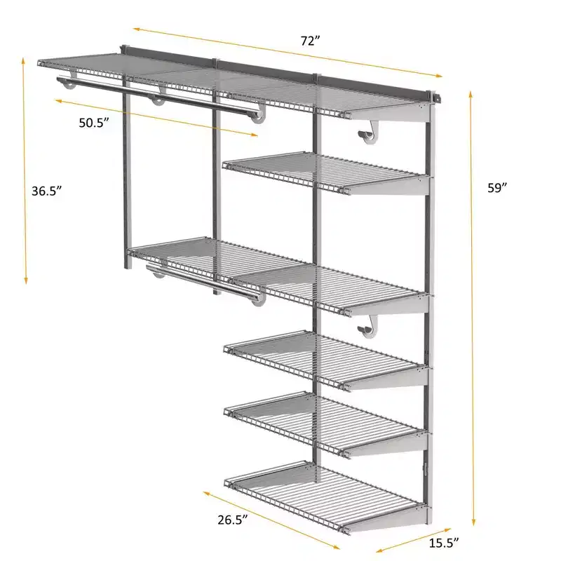 Costway Custom Closet Organizer Kit 4 to 6 FT Wall-mounted Closet System w/Hang Rod White\Grey
