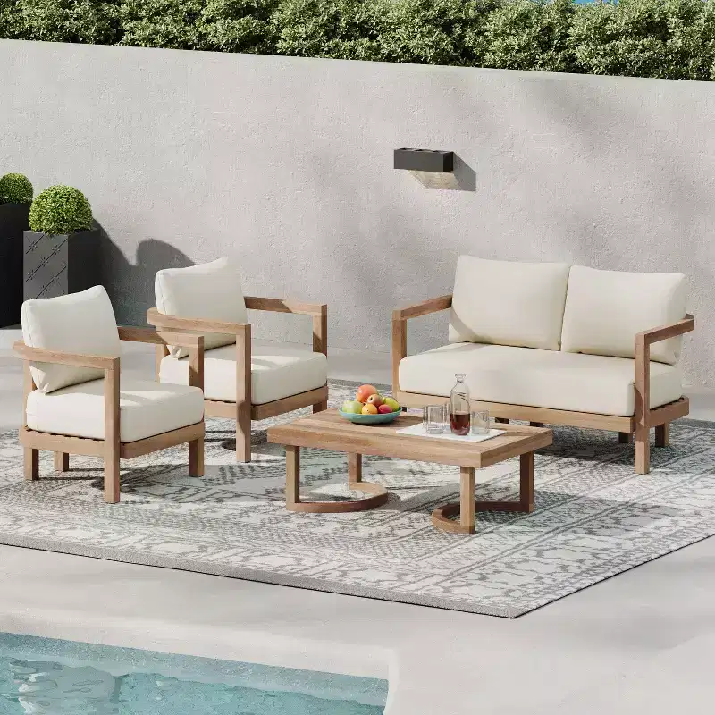 Christopher Knight Home Aston Outdoor Acacia Wood 4 Seater Chat Set with Cushions