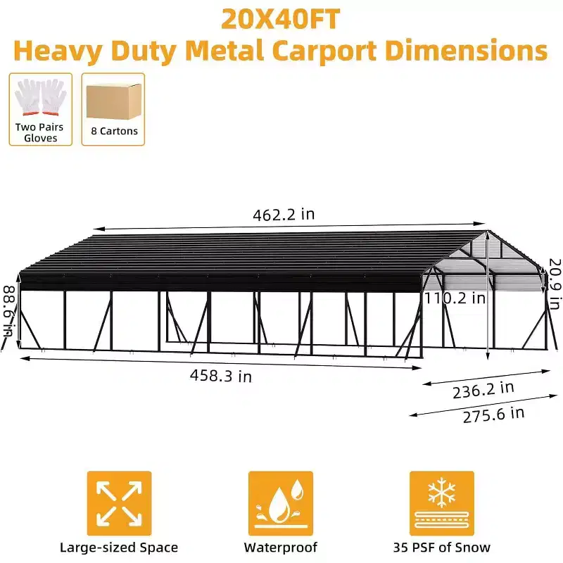 20x40 ft Metal Carport, Heavy-Duty Vehicle Shelter with Galvanized Steel Roof, Powder Coated Frame, Easy Setup for Cars Trucks RV Protection
