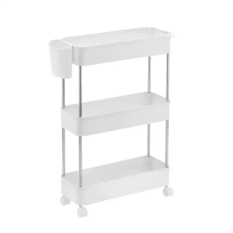 3/4 Tier Rolling Cart, Utility Cart for Kitchen Storage, Mobile Shelves Slide-Out Organizers with 2 Lockable Wheels & Hooks