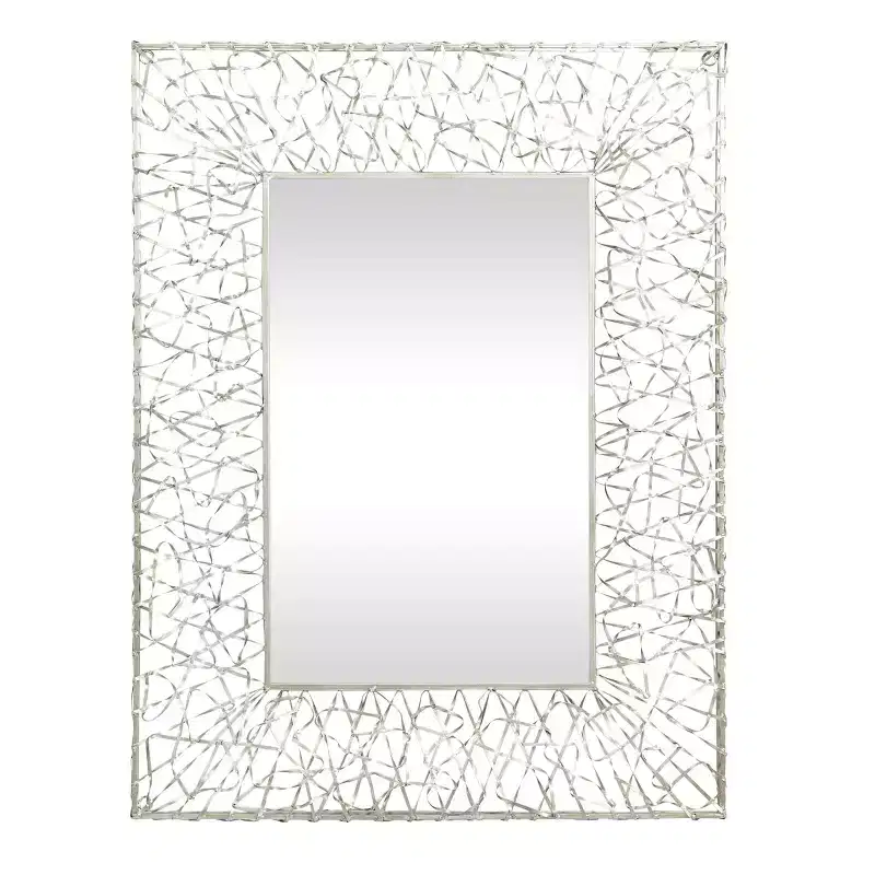 Metal Ribbon Wall Mirror Silver - Large Industrial Style, Rectangular Shape, No Assembly Required