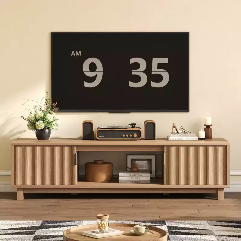 Bestier 70'' TV Stand for TVs up to 75'',Modern TV Console with 2 cabinets and an open center shelf,2 Media Console with cable management ports