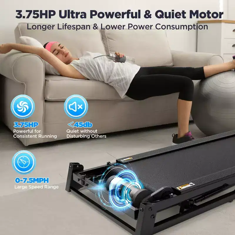 300LBS Capacity Folding Treadmill w/ Incline for Home, 3.75HP Portable Treadmill, 64+3+3+1 Program, Walking Running Exercise Machine