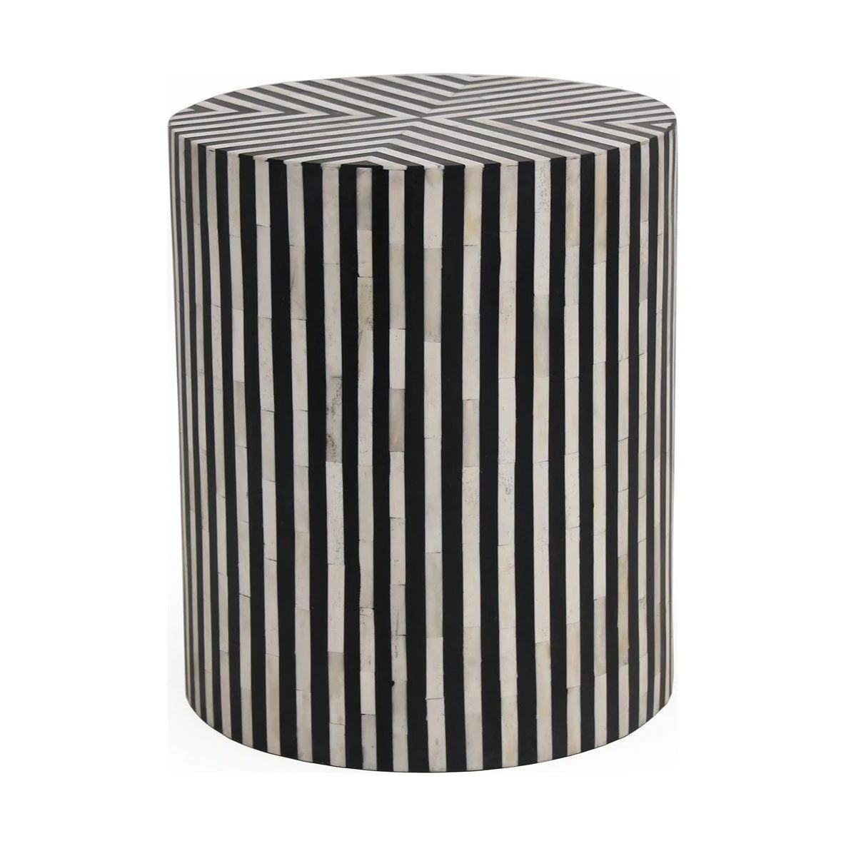 Eclectic Camel Bone & Resin Side Table with Cylindrical Mosaic Pattern for Living Room