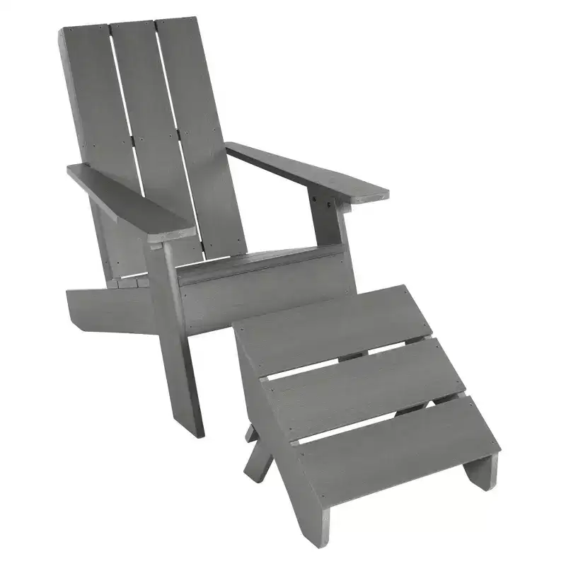 Italica 2pc Modern Adirondack Chair and Folding Ottoman - Coastal Teak - highwood