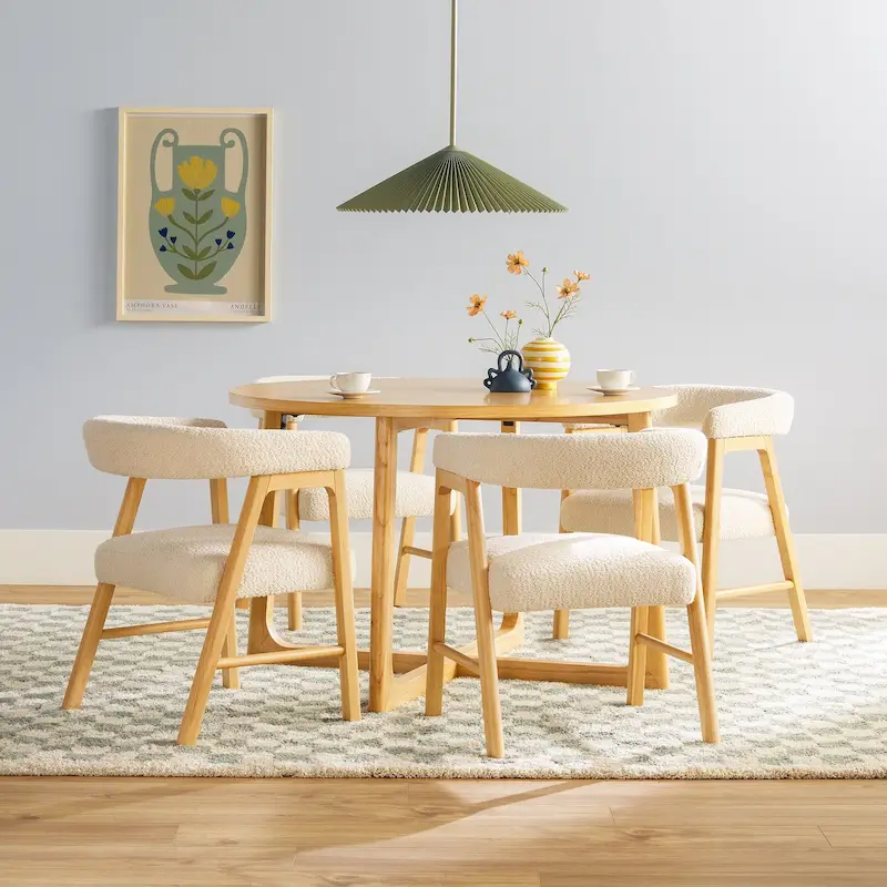 Middlebrook 5 Piece Solid Wood Dining Table Set w/ Dual Material Chairs