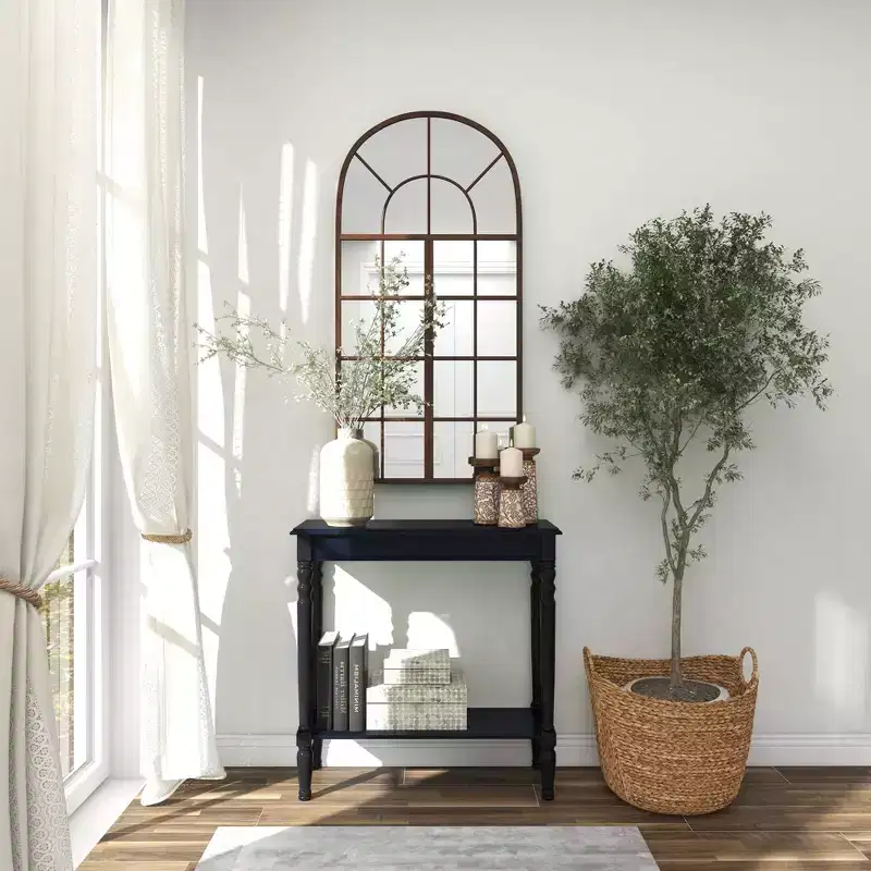 Traditional Wood Console Table Black, Entryway Furniture, Narrow Design, MDF Top