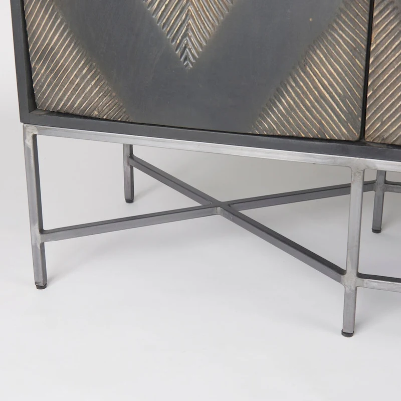 Hogarth I Two-Tone Brown Solid Wood Base Silver Frame 4 Cabinet Sideboard