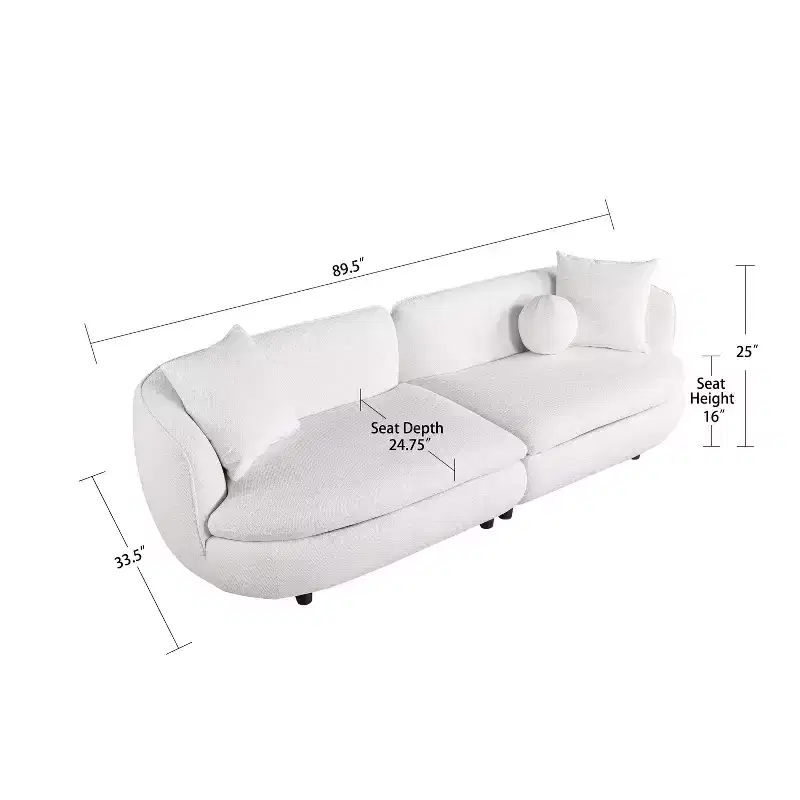 Probe Hues 89 inch Round Sofa, 3 Seater Modern Style Upholstered Couch With 2 Pillows