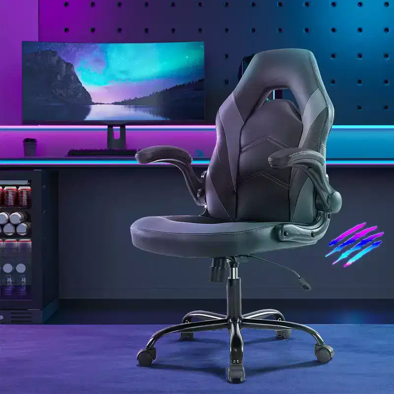 Leather Ergonomic Swivel Office Chair with Lumbar Support, Computer Gaming Chair