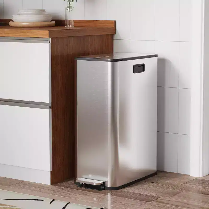 COZONY Stainless Steel Dual Trash Can with Step Lid, Removable Baskets, Kitchen Recycling Bin for Home Office Waste Management