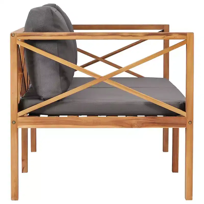 vidaXL Patio Bench Dark grey and teak Teak wood and polyester 2-Seater