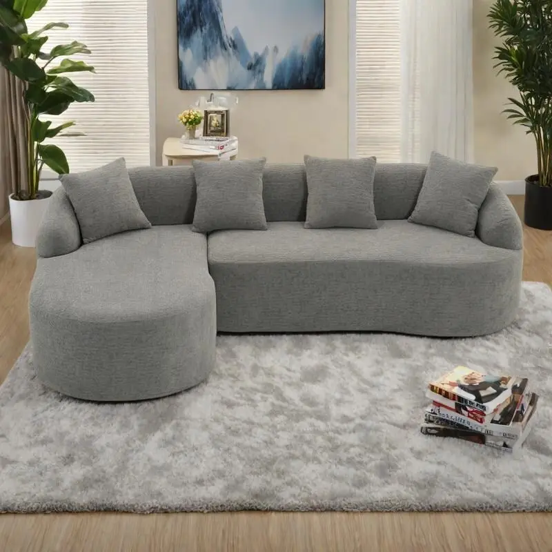 L-Shaped Chenille Sectional Sofa with Chaise and 4 Pillows