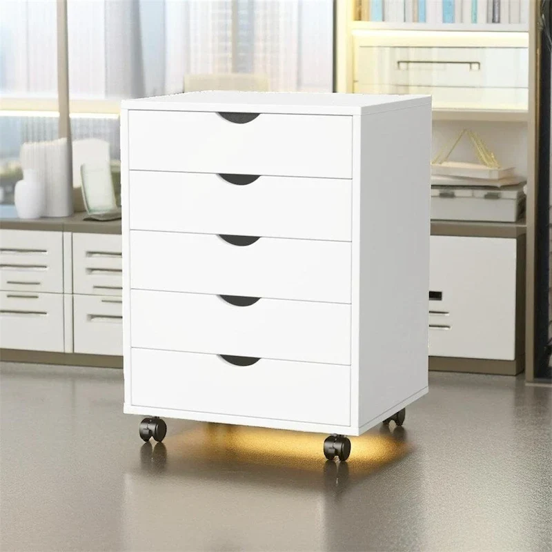 5-Drawer Storage Chest with Wheels, White/Black, 1-Person Assembly