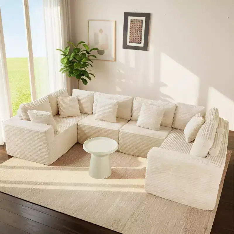 GDFStudio Arly Modern 6-Seater Corduroy U-Shaped Boneless Sectional Sofa