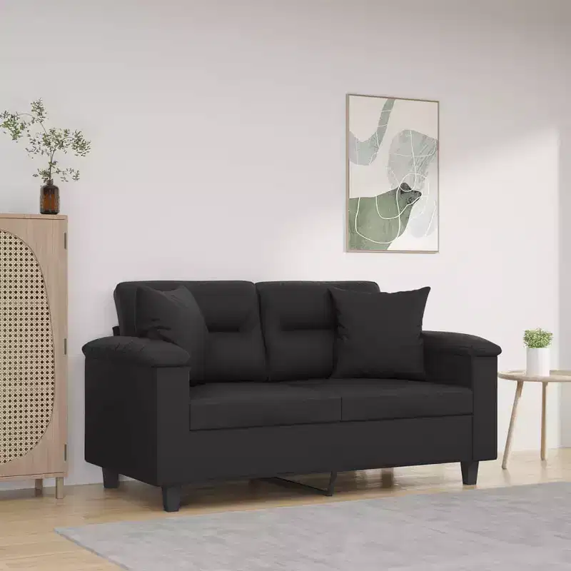 2-Seater Faux Leather Sofa with Metal Frame – Black