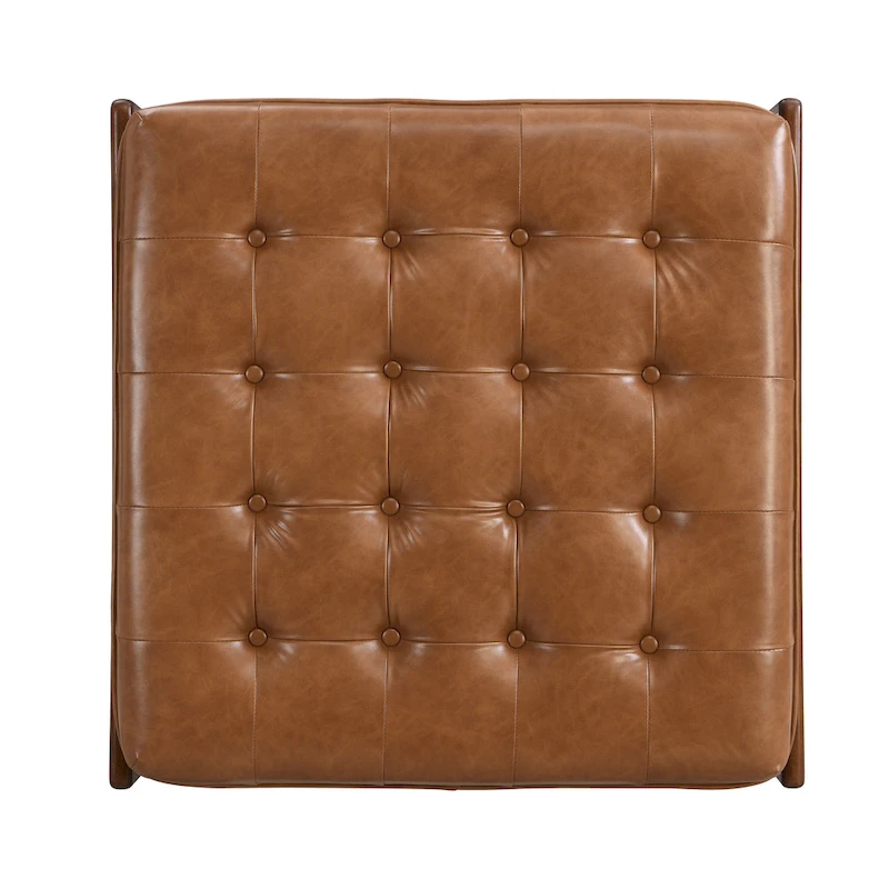 Christopher Knight Home - 34 Tufted Upholstered Cocktail Ottoman, Square Leather Ottoman Coffee Table with Rubber Wood Frame