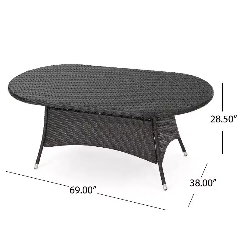 Christopher Knight Home Bruni Modern 7 Piece Patio Iron and PE Rattan Dining Set with Oval Table
