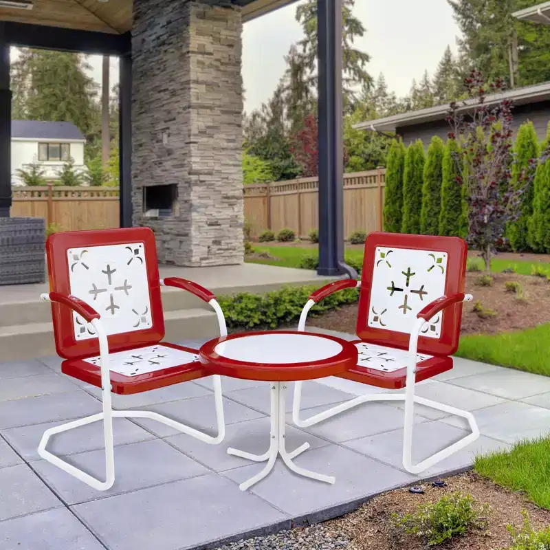 Northlight 35 Square Outdoor Retro Tulip Steel Armchair, Red and White