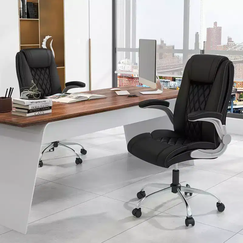 Costway PU Leather Office Chair Height Adjustable Executive Chair with Adjustable Headrest Brown/Black