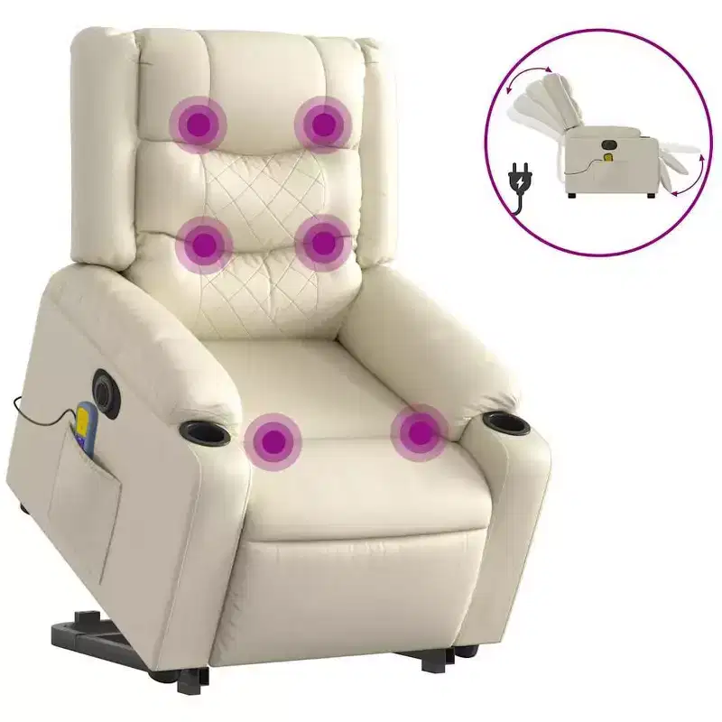Stand up Massage Recliner Chair Cream Faux Leather