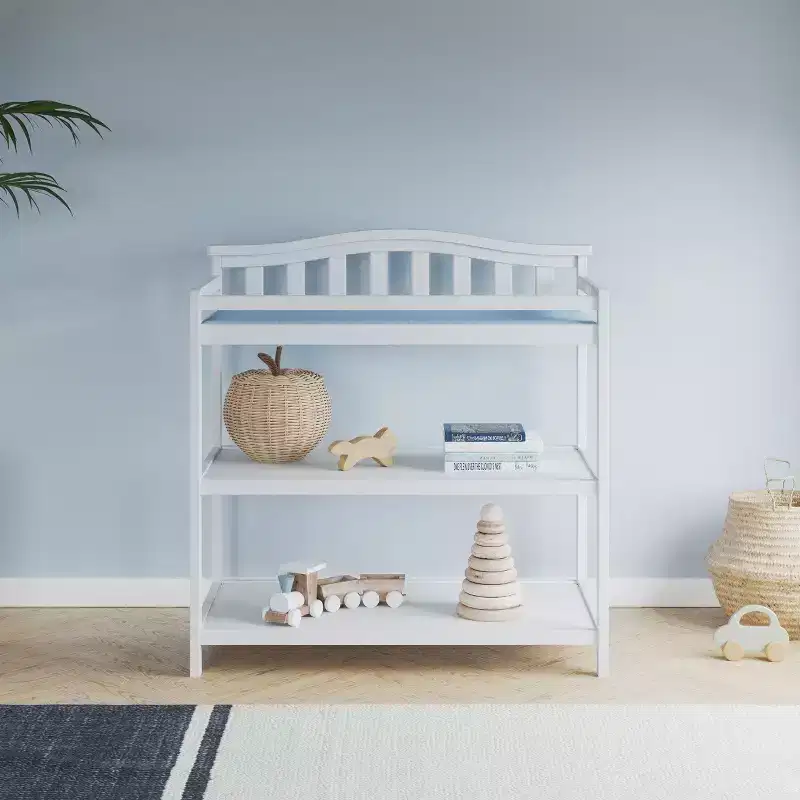 Arch Top Infant Changing Table, Water-Resistant Pad and Safety Strap, Anti-Tip Kit Included, Baby Safe Finish