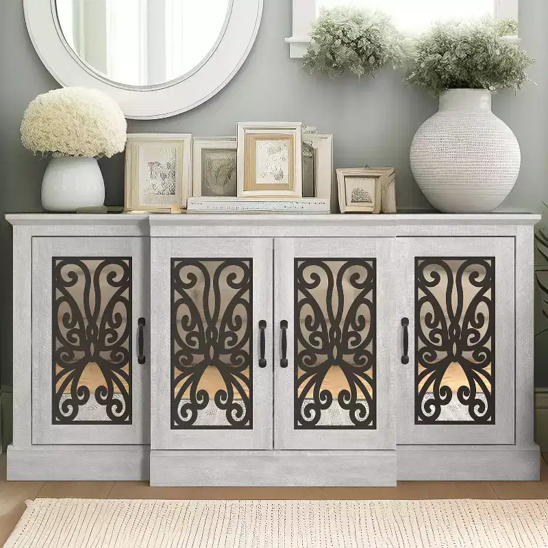 4 Door Wide Accent Sideboard - Dusty Grey Oak