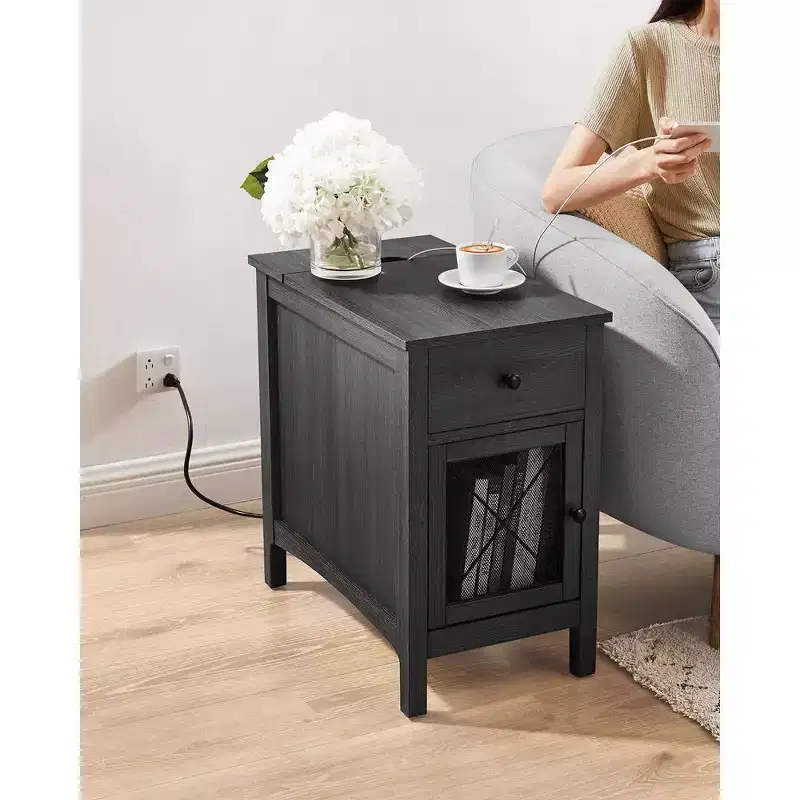 VASAGLE Side Table with Storage, End Table with USB Ports and Outlets, Charging Station, Drawer, Storage Cabinet, Magazine Rack