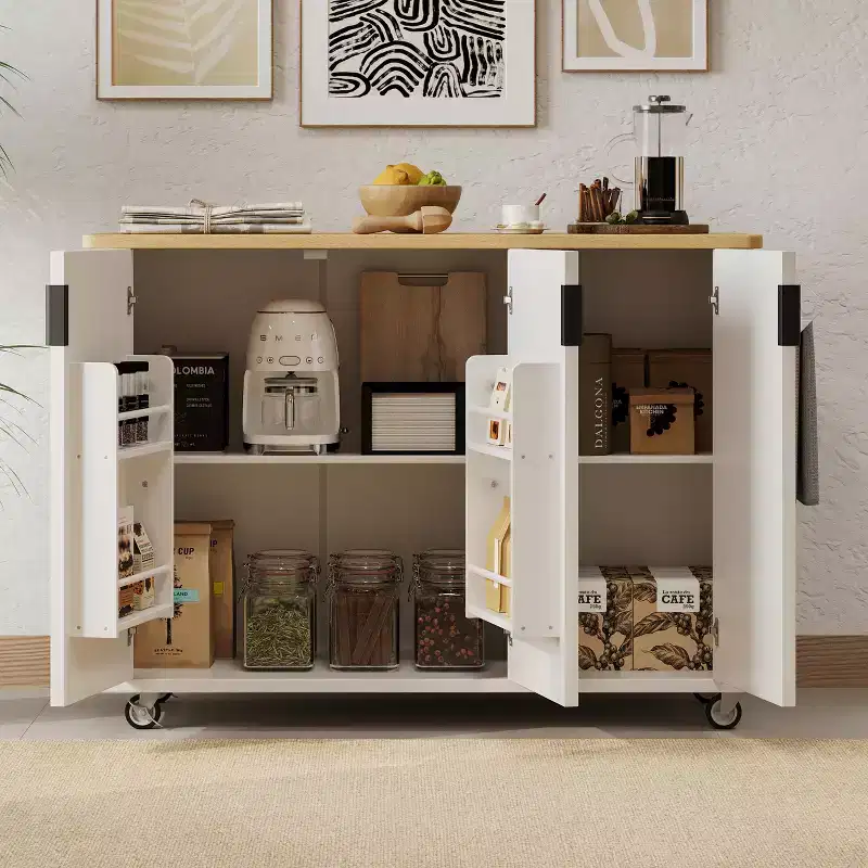 MDF & Pine Rolling Kitchen Island 36.4''H x 51.3''D x 29.5''W