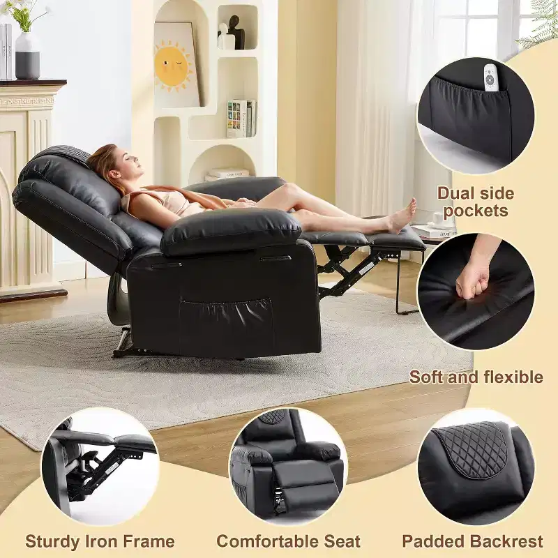 Manual Recliner Chair with Heating & Massage, 135 Back/Forward Tilt, Side Pocket, Brown/Gray/Coffee/Black Options