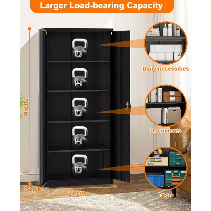 Steel Tool Cabinet with Lock,Storage Cabinet with 4 Adjustable Shelves and 4 Adjustable Feet,72 H Tool Cabinet for Home,Office,Warehouse,Garage