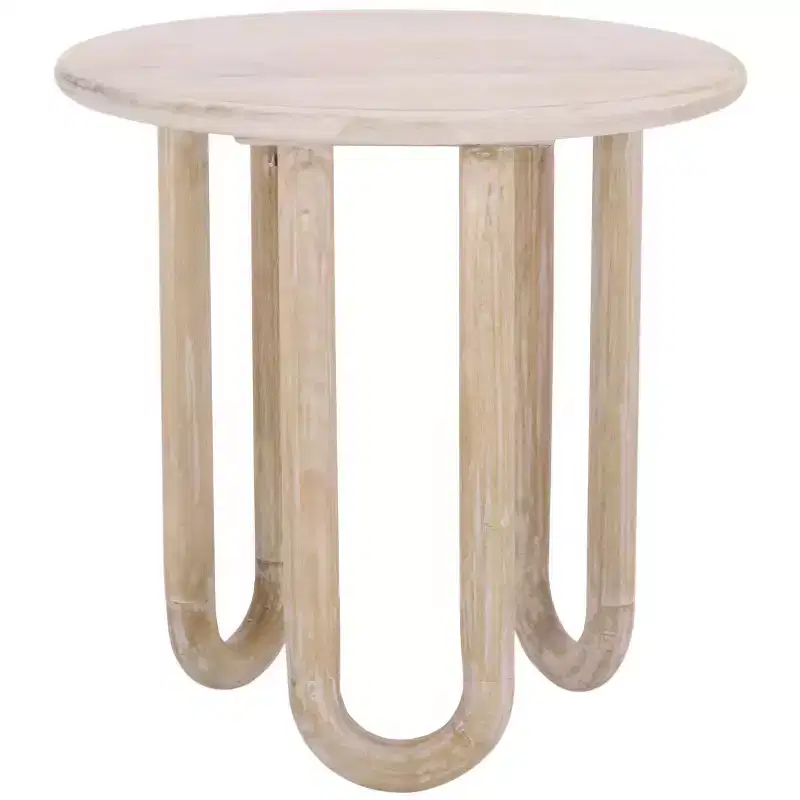 Round Mango Wood Accent Table, Natural Wash Finish, 22