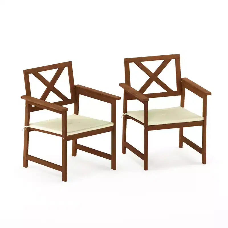 HOMLUX 2-Pack Outdoor Patio Accent Chairs Arm Chair with Cushion, X Back, Teak Oil