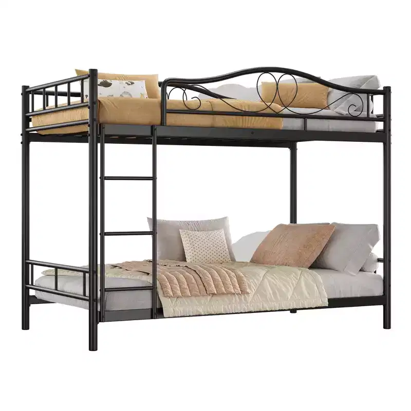 Twin Over Twin Bunk Bed, Heavy Duty Metal Frame Full Length Guardrails 400 LBS Capacity