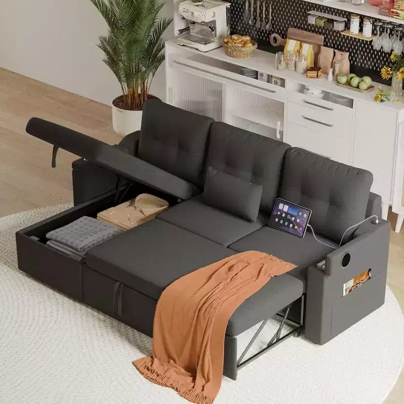 GustoWave Reversible Sectional Sofa Couch, 80 Sleeper Sofa Bed, L Shaped Couch with Pullout Bed for Living Room, Hidden Storage