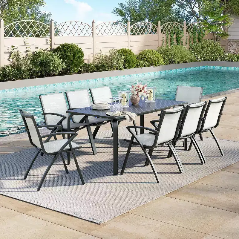 COZONY 9-Piece Outdoor Patio Dining Set with 71 Aluminum Table & Chairs, Weather-Resistant Patio Furniture Set with Umbrella Hole for 8 People