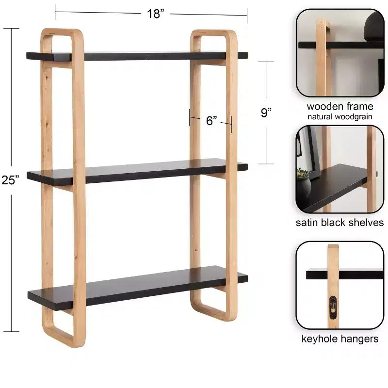 Kate and Laurel Summit Wood Shelf, Black, 18x6x25