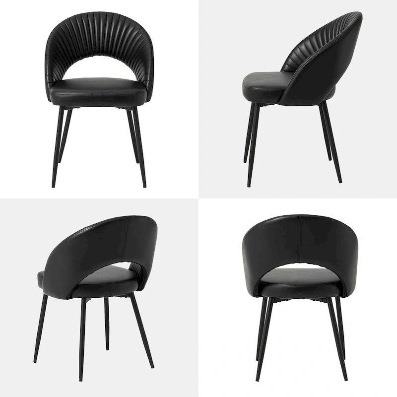 Glitzhome Mid-Century Modern Quilted PU Leather Dining Side Chair with Metal Tapered Legs