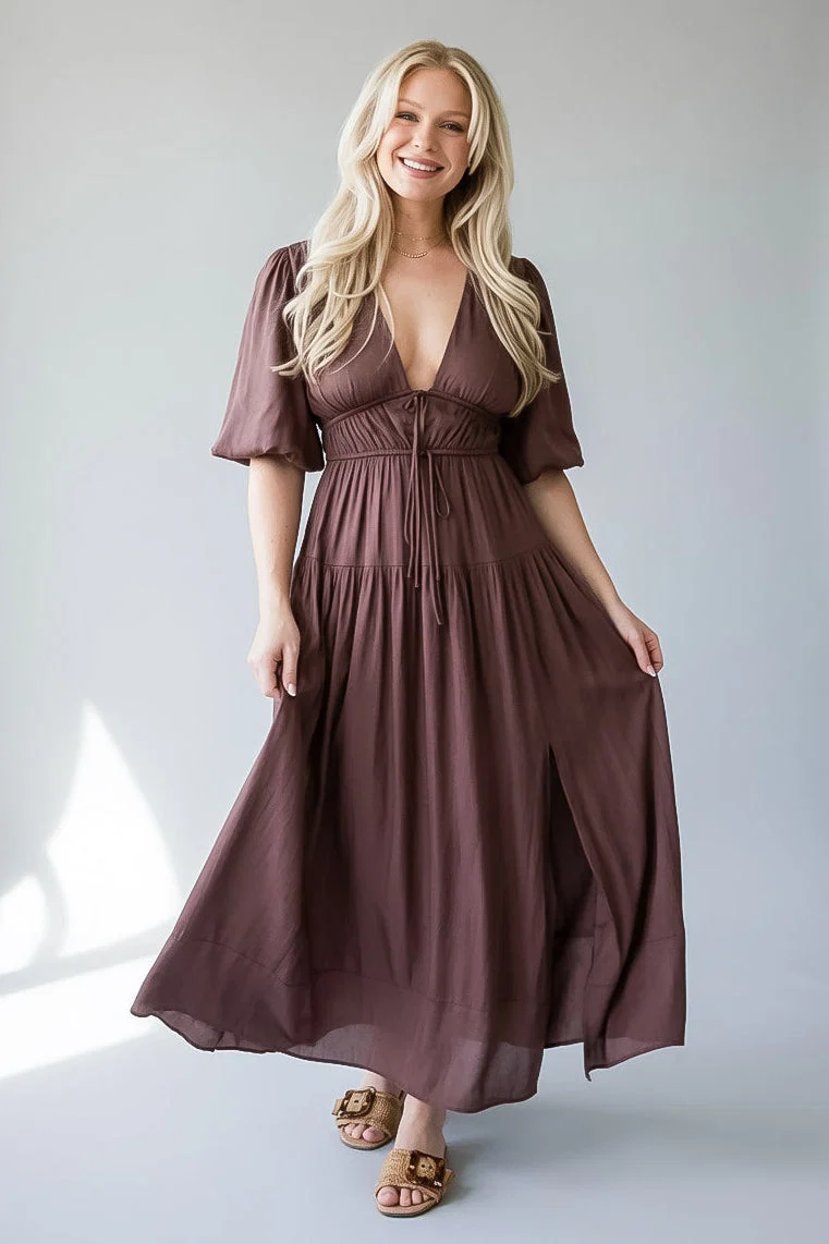 Puff Sleeve Smocked Waist Tiered Maxi Dress
