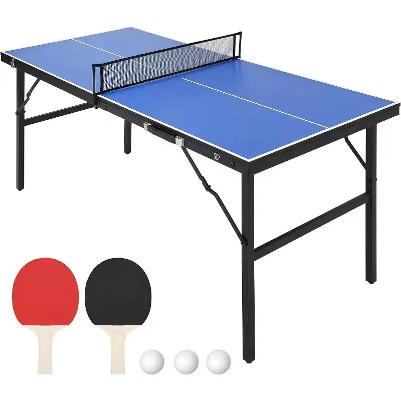 Acekool Portable Table Tennis Game Set with Demountable Nylon Net, 2 Paddles & 3 Balls, Waterproof Aluminum Ping Pong Table, Blue