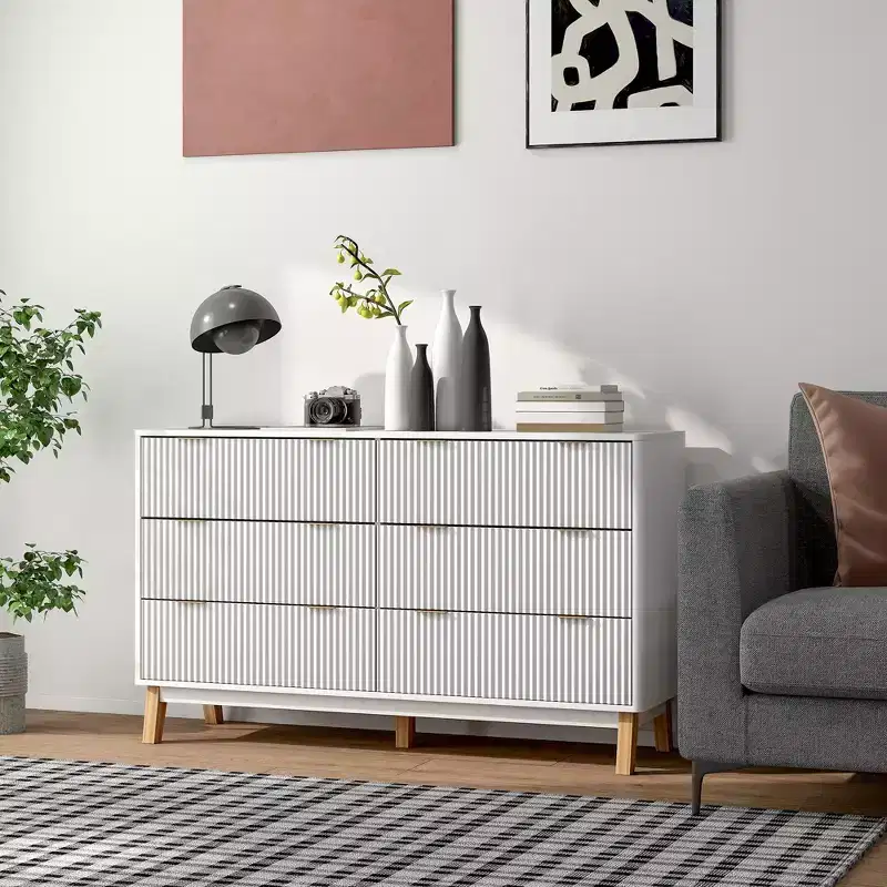 Fluted Dresser for Bedroom with 6 Drawers, 54