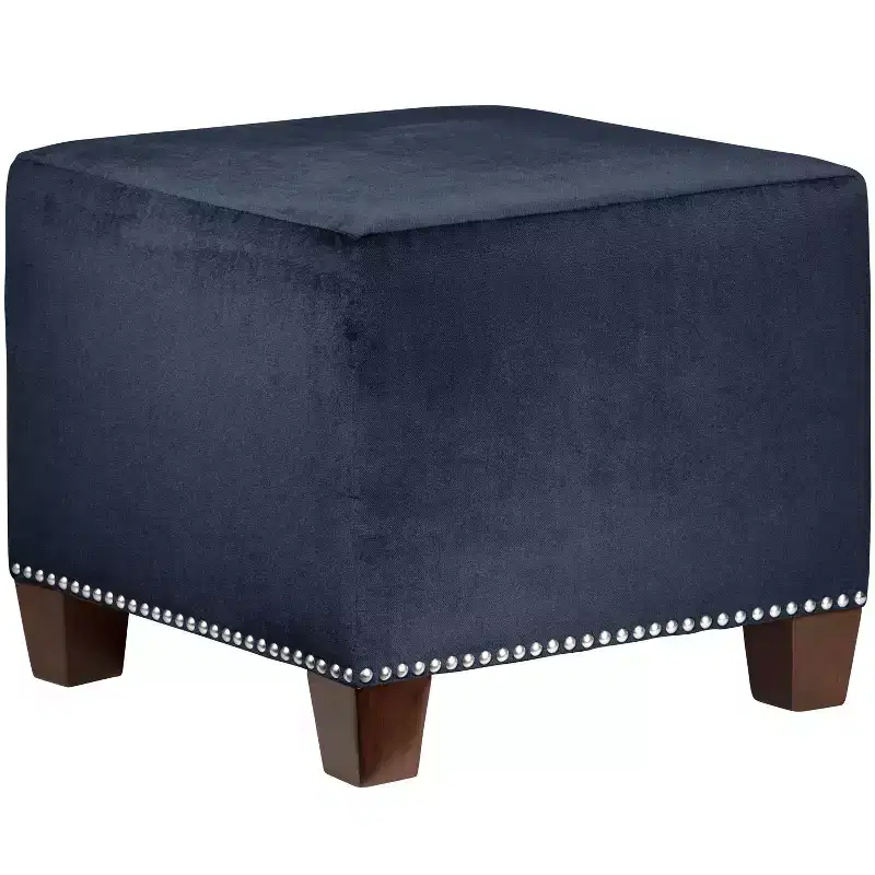 Square Nailhead Trim Ottoman - 19x19x16 Inch, 250 lb, Padded Seat, Polyester, Wood Frame